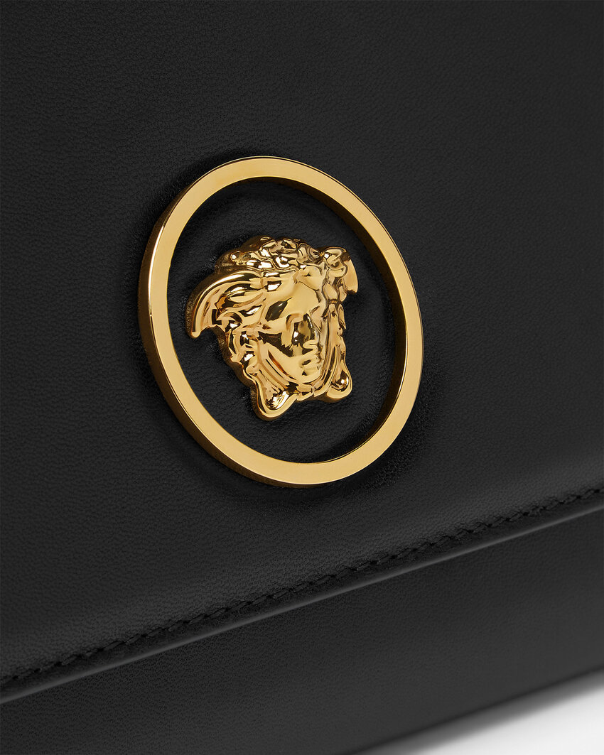 Versace Medusa-plaque Calfskin Shoulder Bag In Black