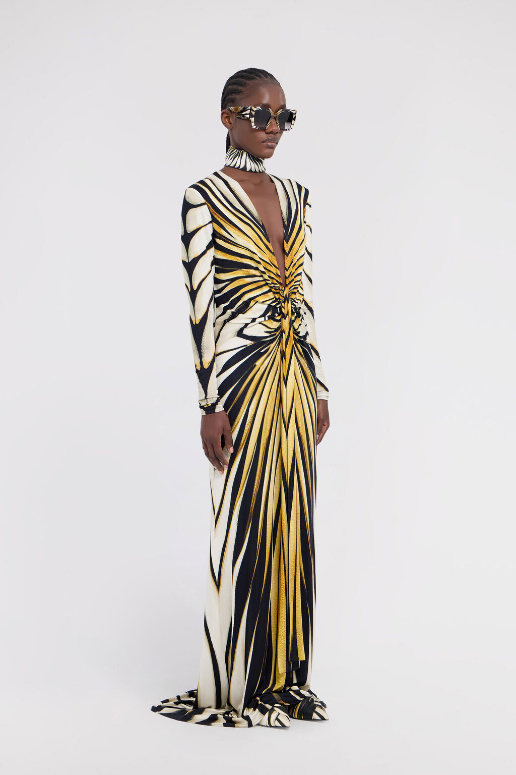 ROBERTO CAVALLI RAY OF GOLD PRINT MAXI DRESS