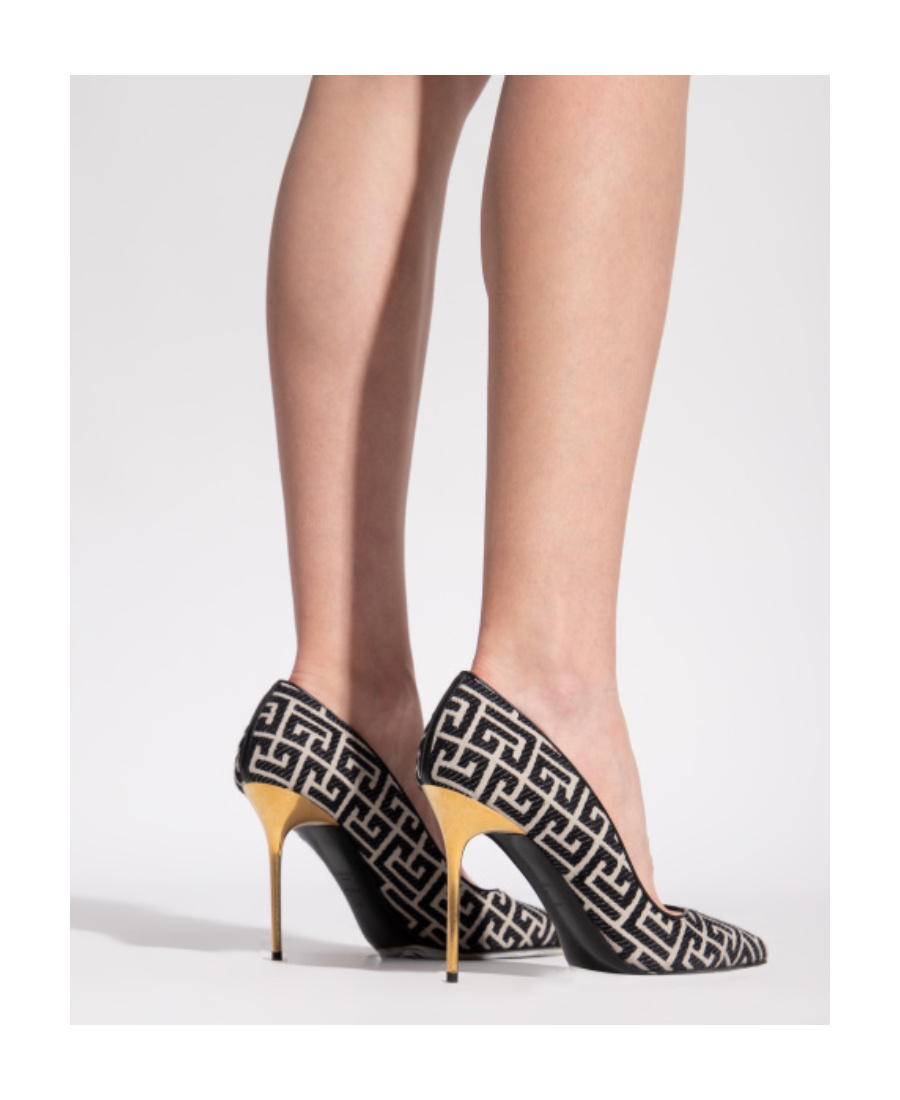 Balmain Bicolor Ivory And Black Jacquard Ruby Pumps In Black