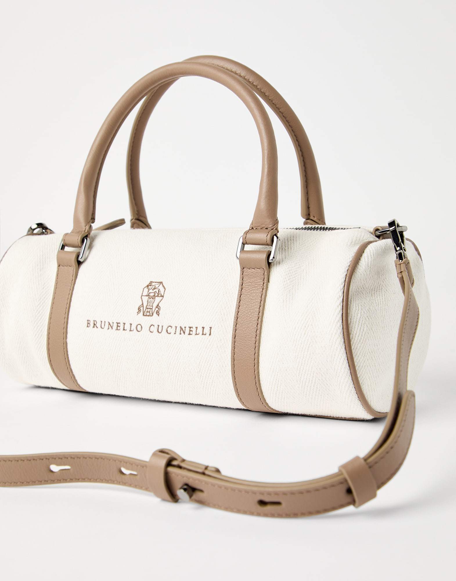 Brunello Cucinelli Barrel Tote Bag In White