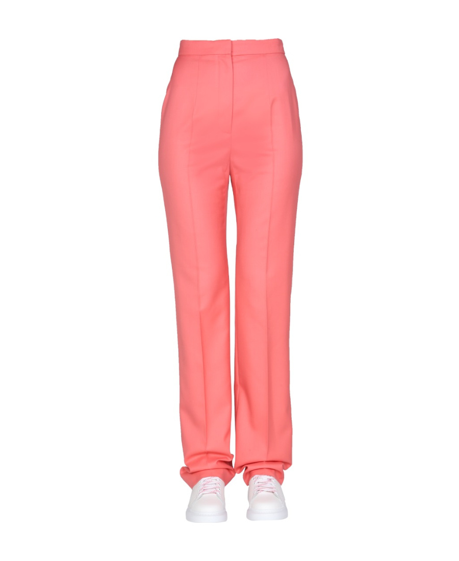 Alexander Mcqueen High-waisted Tailored Wool Trousers In Pink