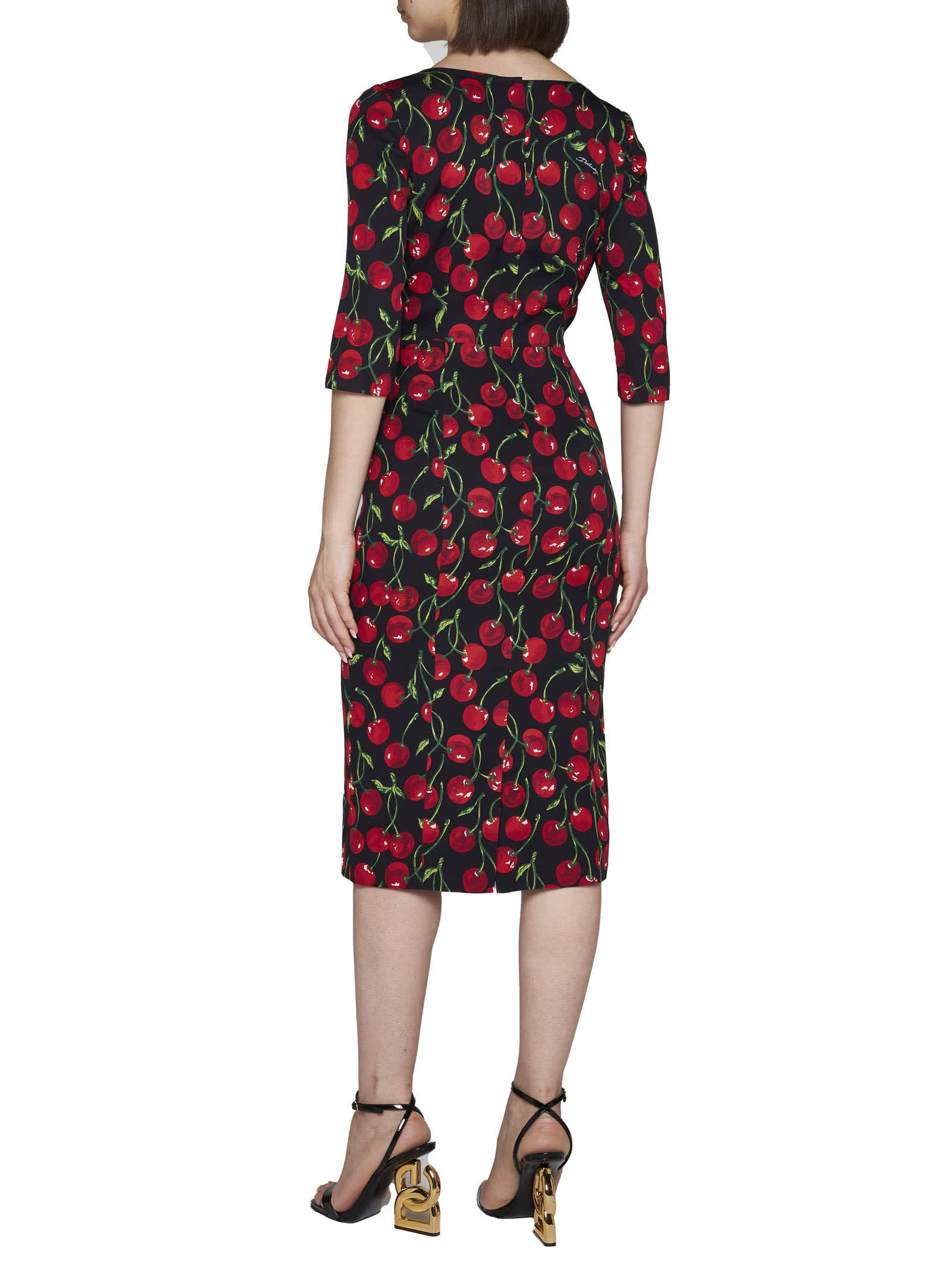 Shop Dolce & Gabbana Cherry-print Midi Dress In Black