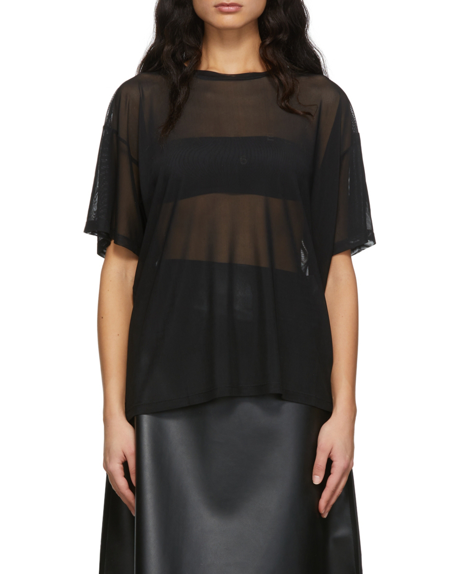 Shop Mm6 Maison Margiela Sheer Round-neck T-shirt In Black