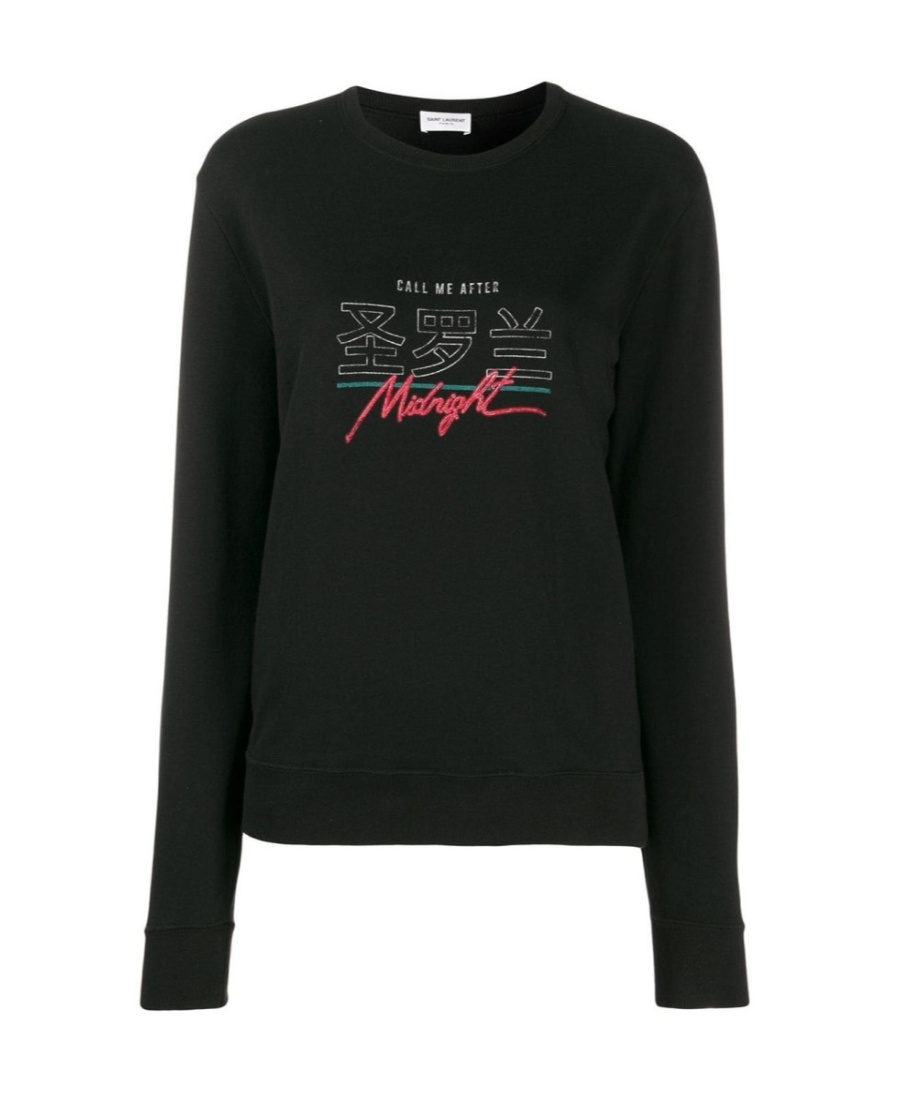 Saint Laurent Logo Printed Sweater In Black