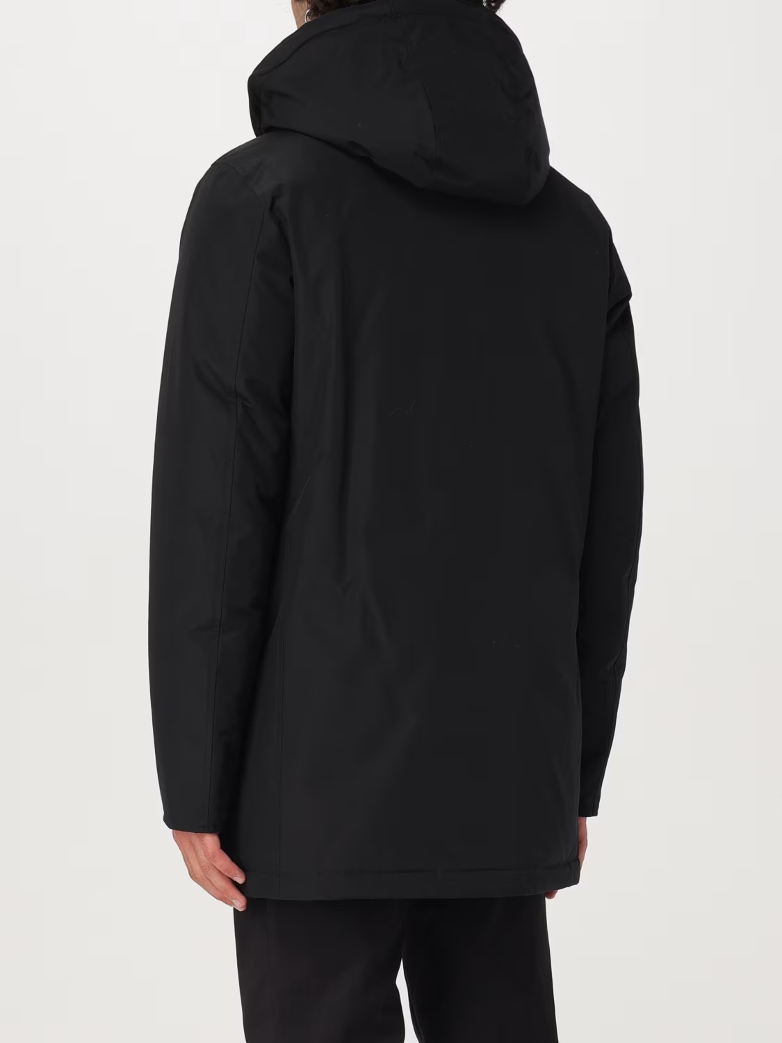 Woolrich Button-up Padded Hooded Coat In Black