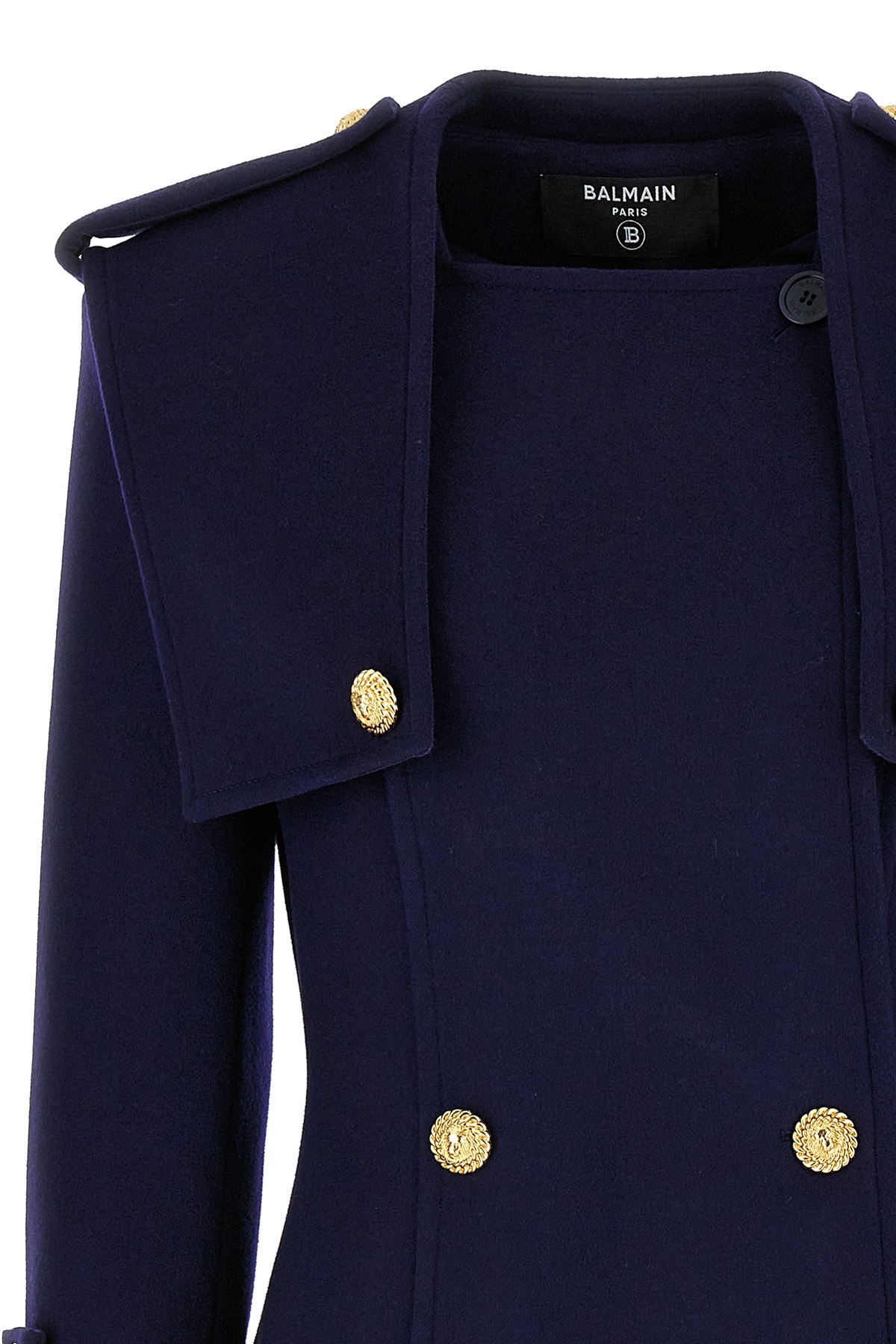 Balmain Long Coat Double-breasted Gold Buttons In Black