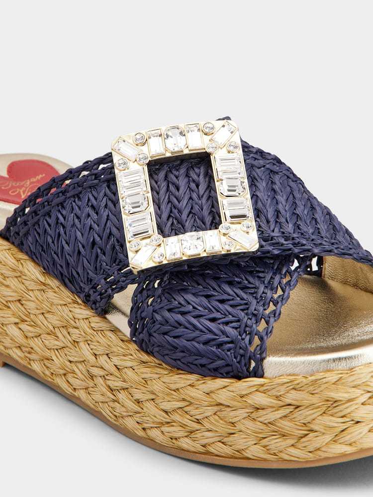ROGER VIVIER WEDGE MULES IN RAFFIA