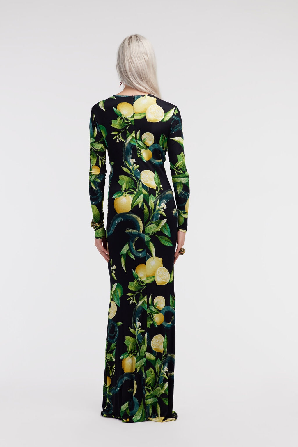 ROBERTO CAVALLI LEMON-PRINT JERSEY MAXI DRESS
