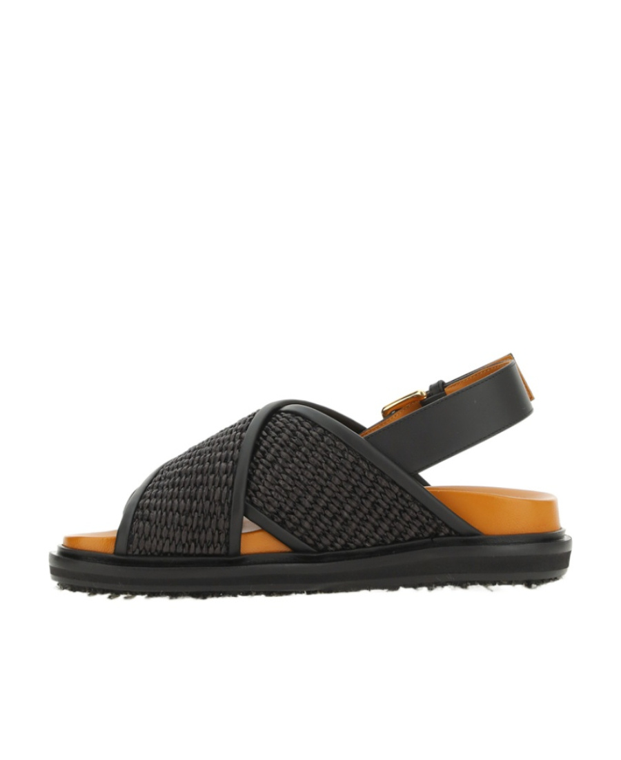 Marni Leather And Raffia Fussbett Sandals In Black