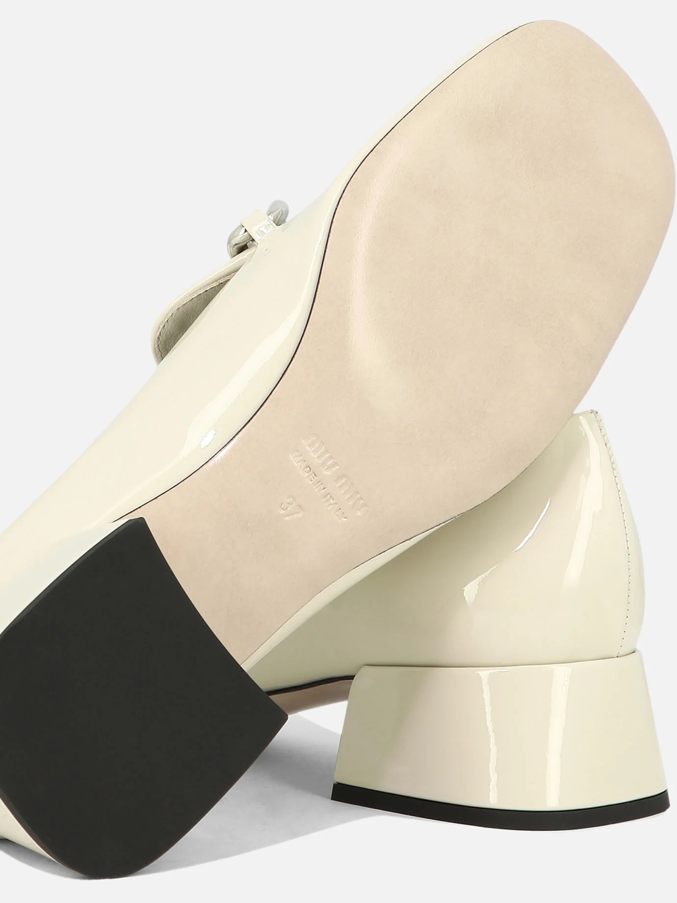 Miu Miu Logo Patch Chain Love Shoes In White