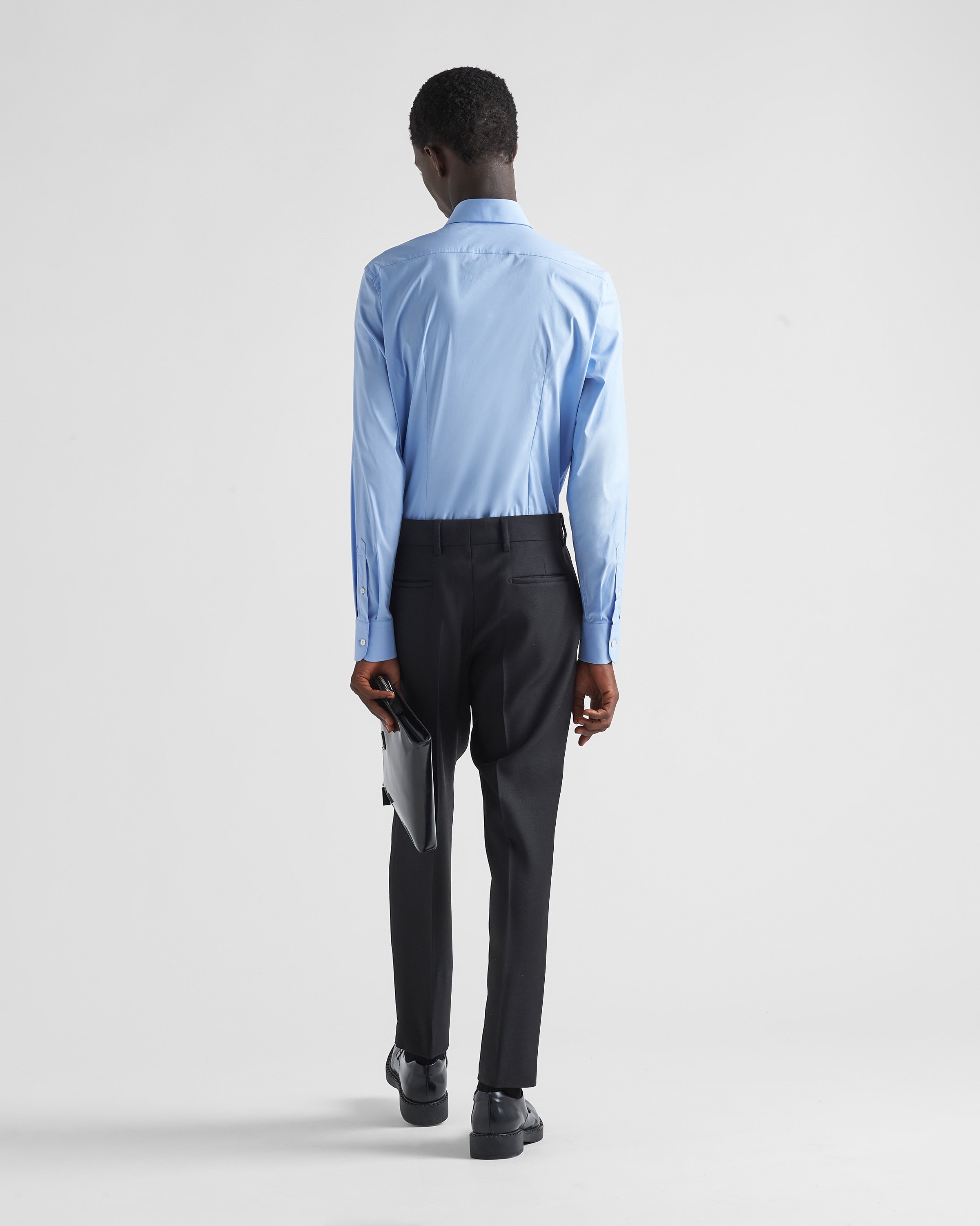 Prada Button-down Collar Poplin Shirt With Cuffed Sleeves In Blue