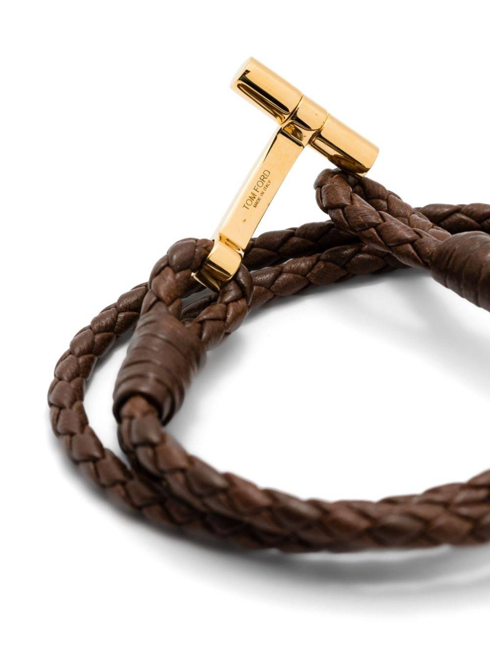 Tom Ford Braided-band Leather Bracelet In Brown