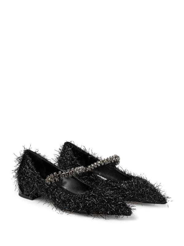 Jimmy Choo Bing Feather-embellished Ballet Flats In Black