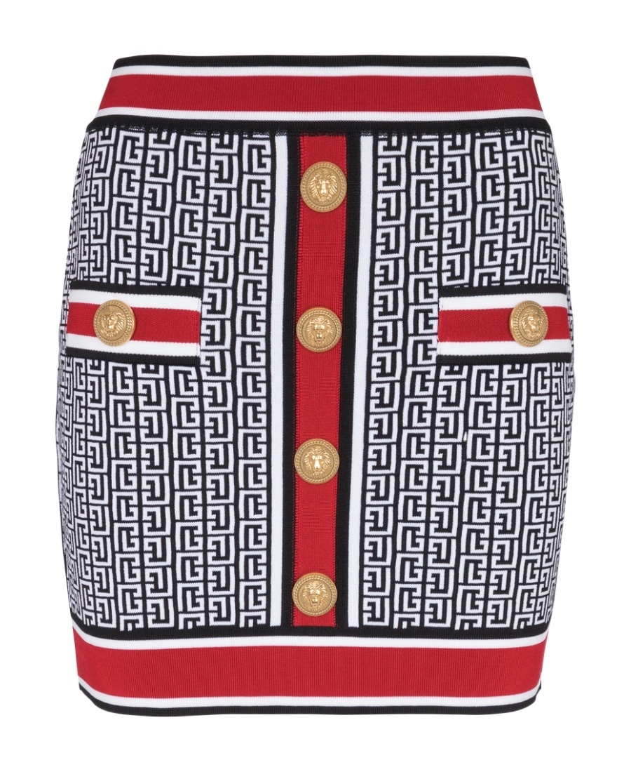Balmain Multicolor Buttoned Monogram Knit Mini Skirt In Black
