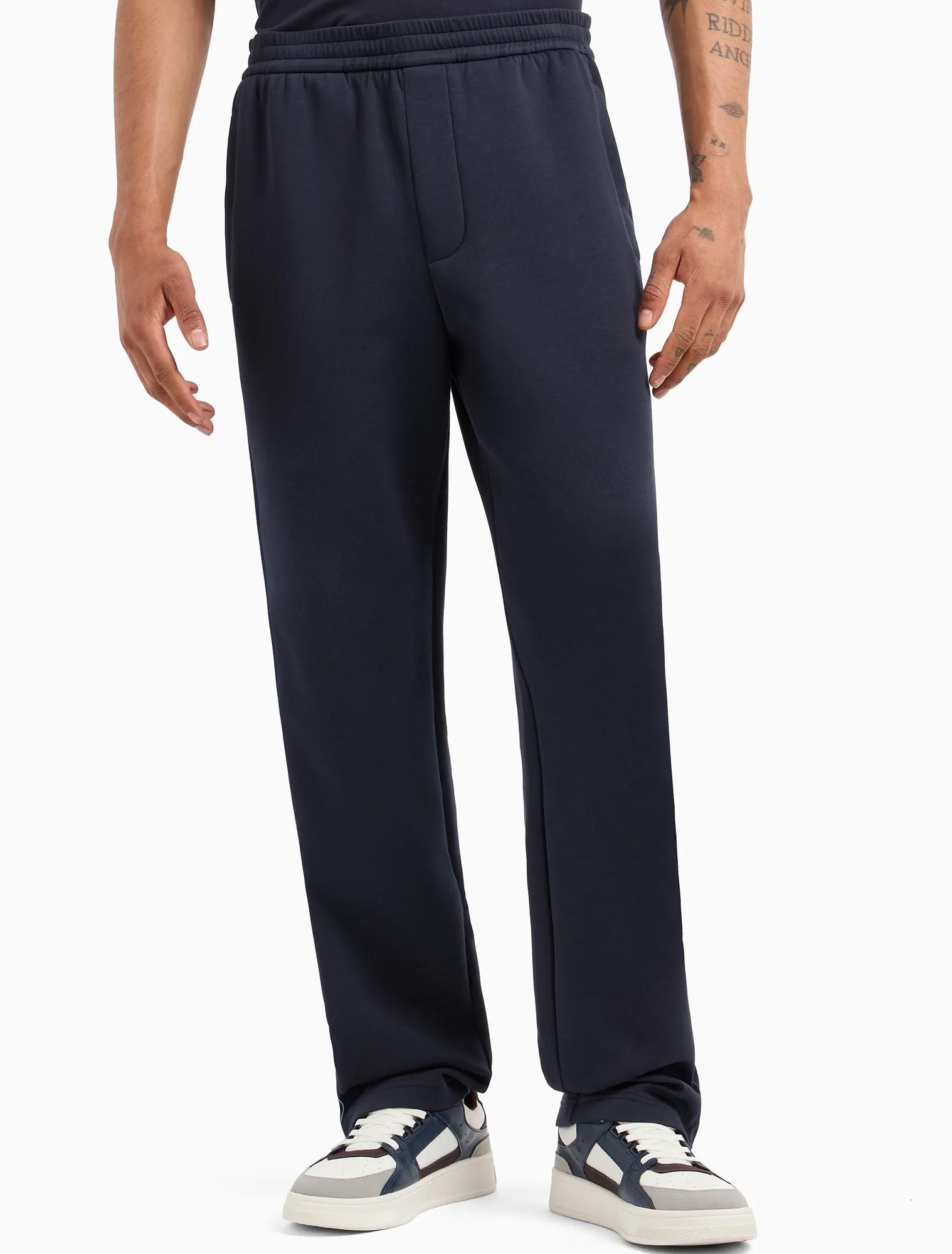 Armani Exchange Tailored Trousers With Pockets And Elastic Waistband In Blue