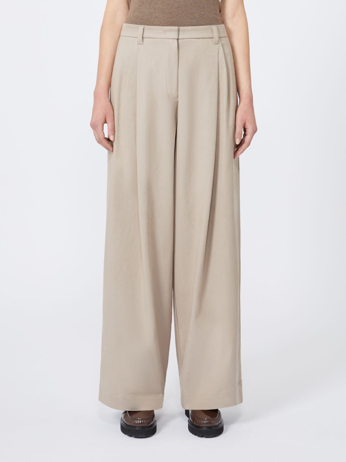 Max Mara Stretch Drill Wide-leg Trousers In Neutral