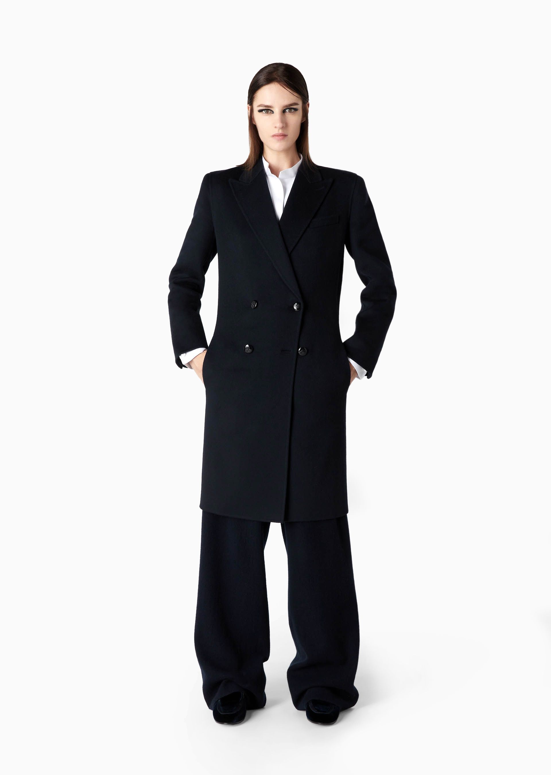 Giorgio Armani Double-breasted Wool Coat In Blue
