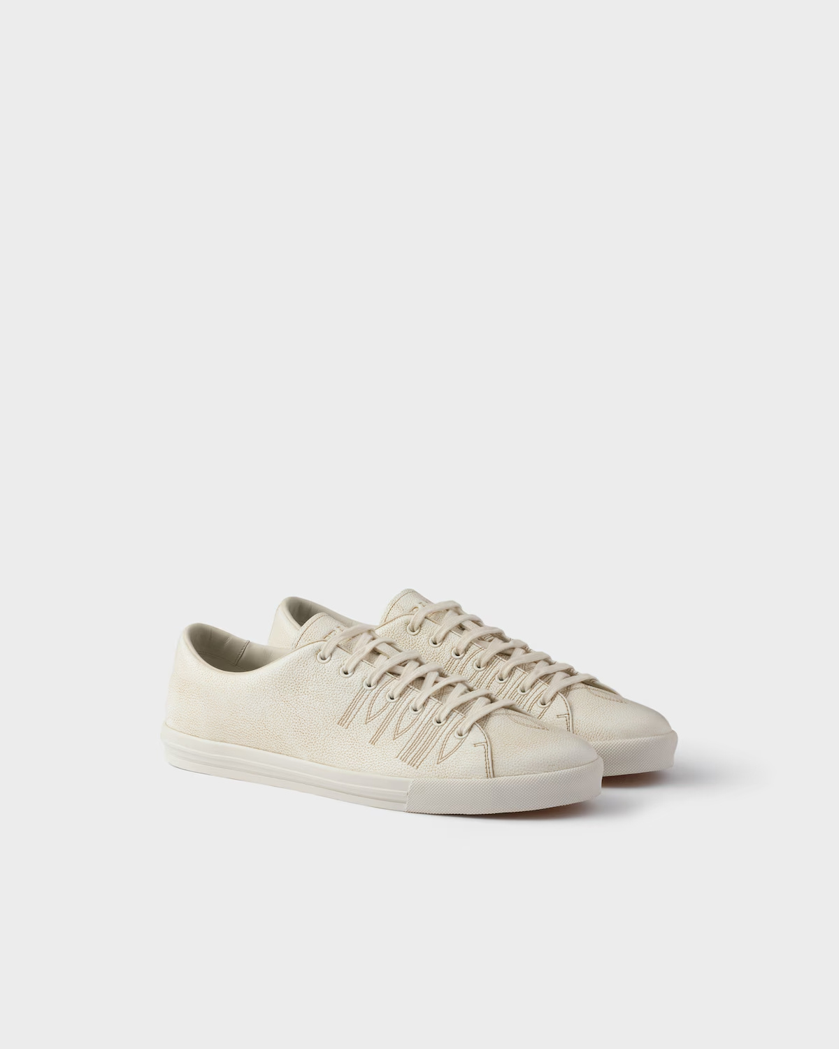 Prada Low Profile Round Toe Rubber Sole Sneakers