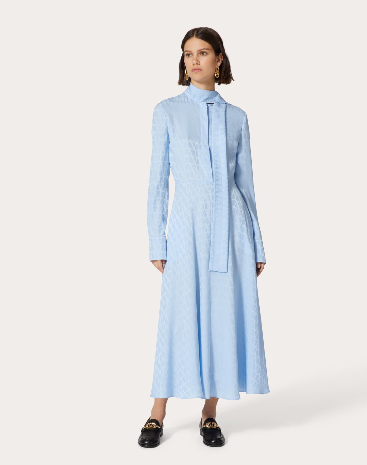 Valentino Silk Scarf-neck Dress In Blue