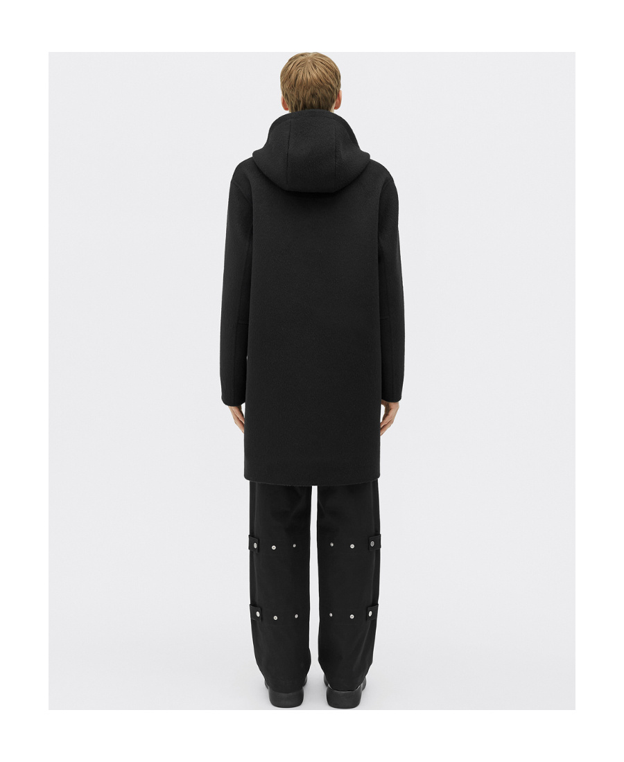 Bottega Veneta Hooded Overcoat In Black