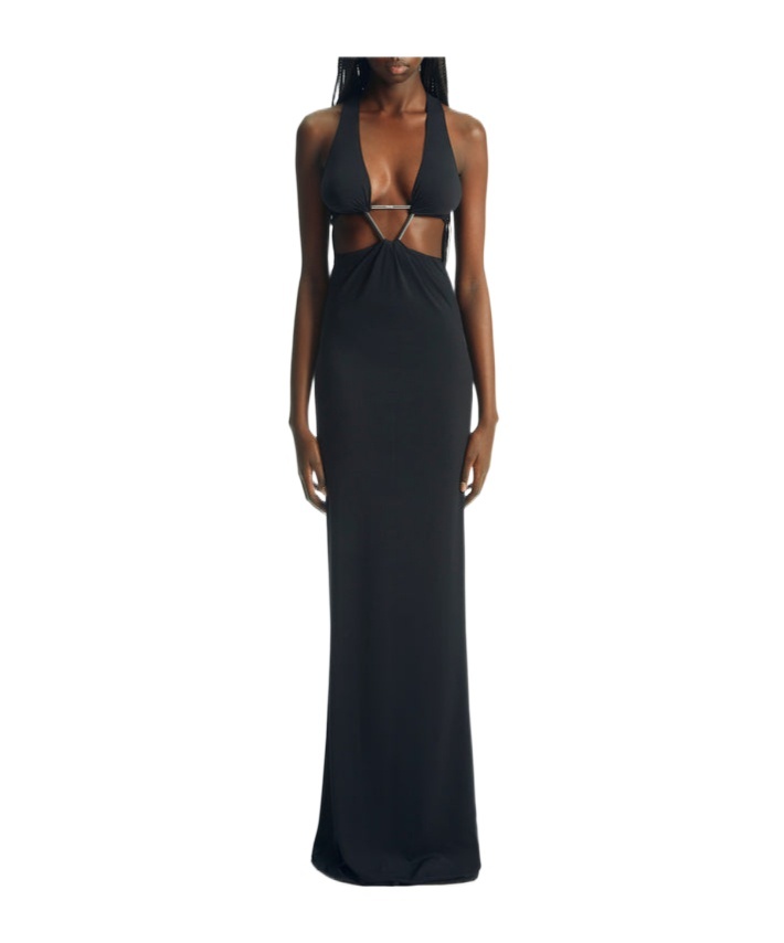 Coperni Cut-out Triangle Black Stretch Jersey Long Dress In Black