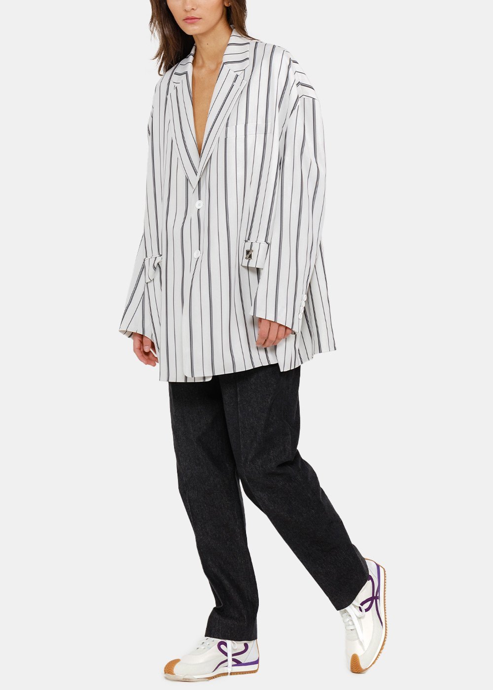We11 Done Striped Detail Casual Jacket In White