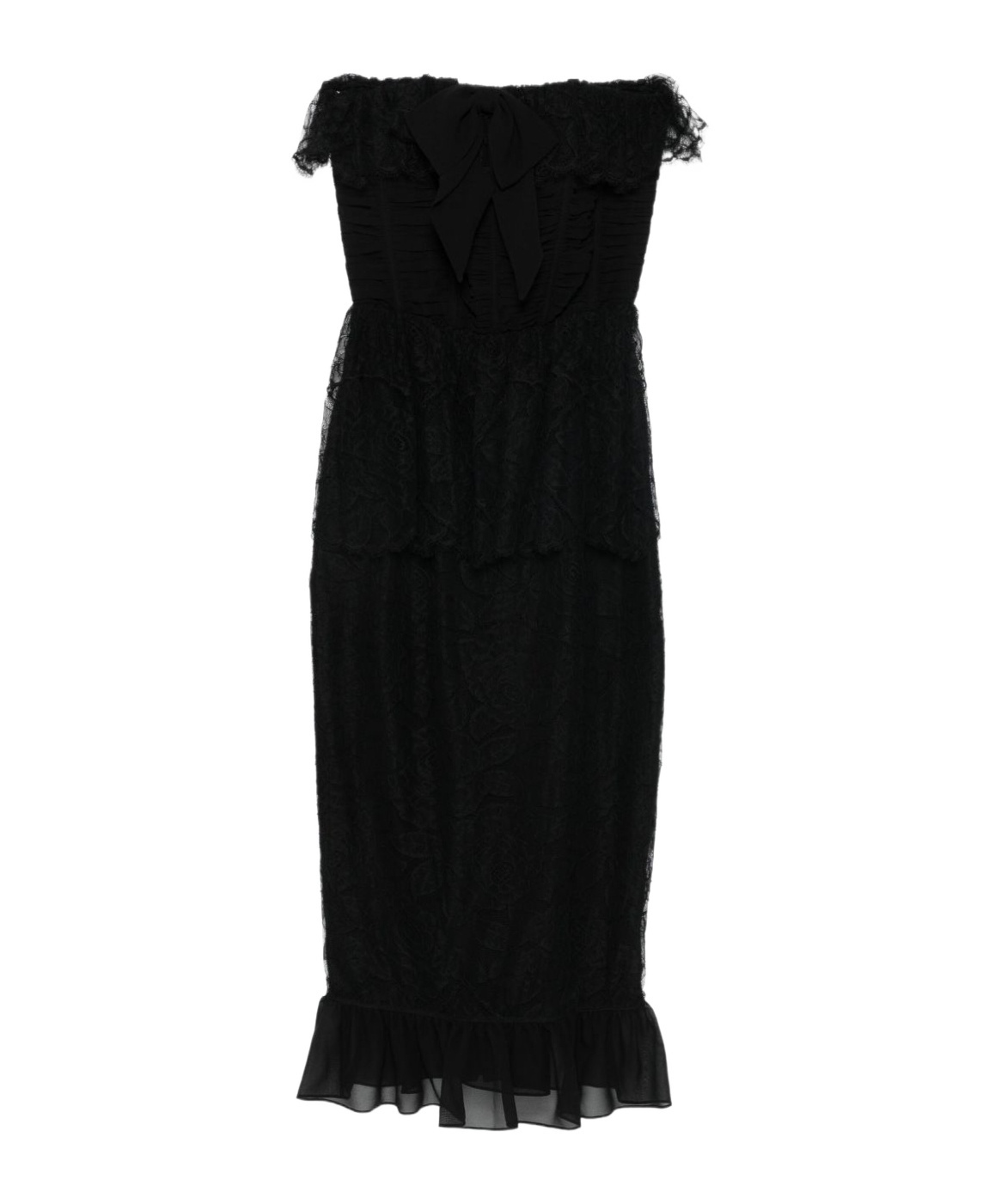 Alessandra Rich Bow-lace Ruffled Dress In Black