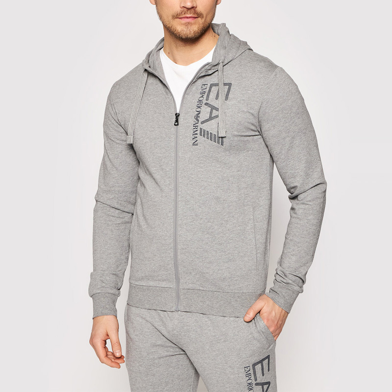 Ea7 Logo Hooded Casual Jacket In Gray