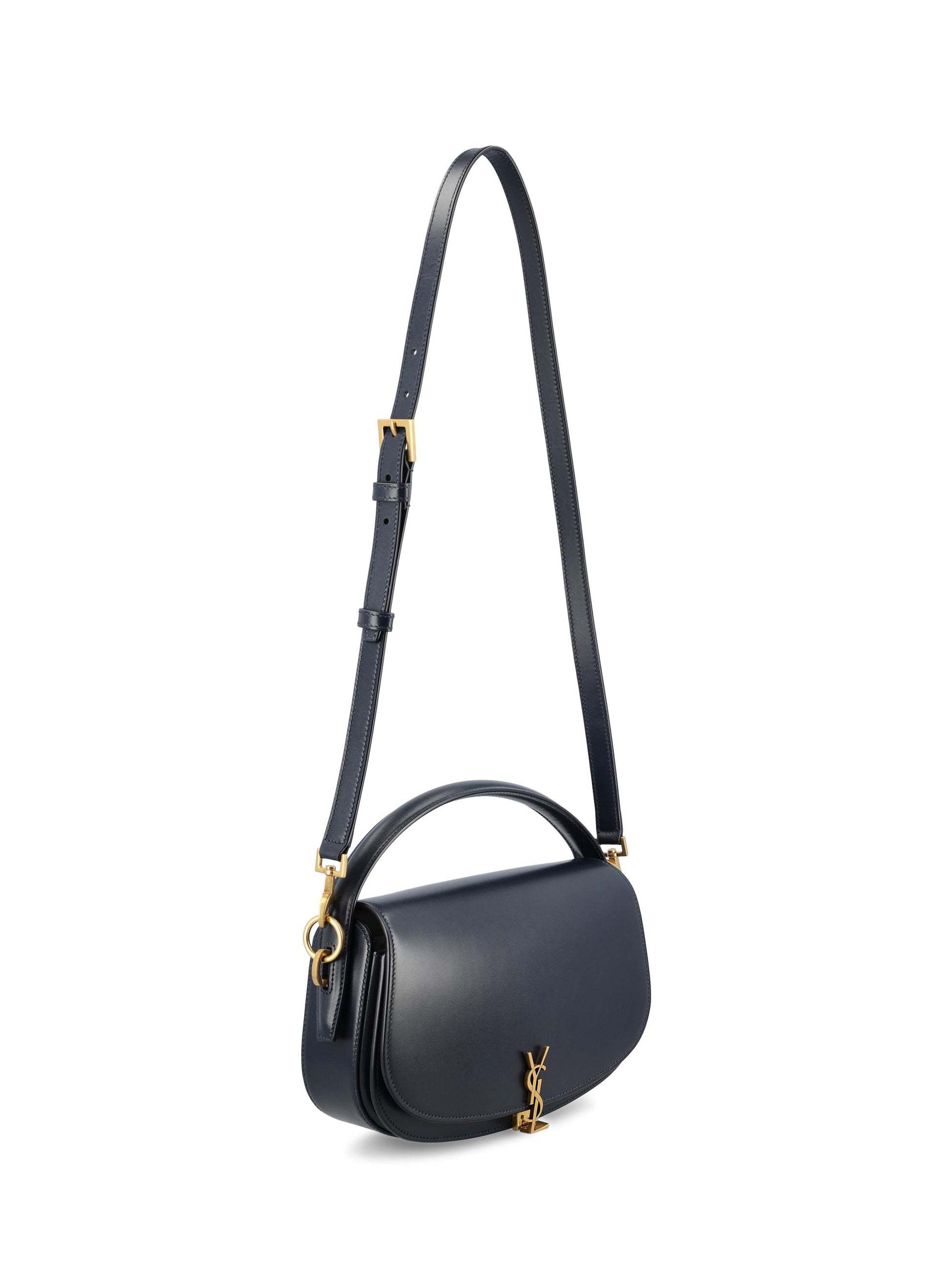 Saint Laurent Logo Plaque Foldover Top Shoulder Bag In Blue