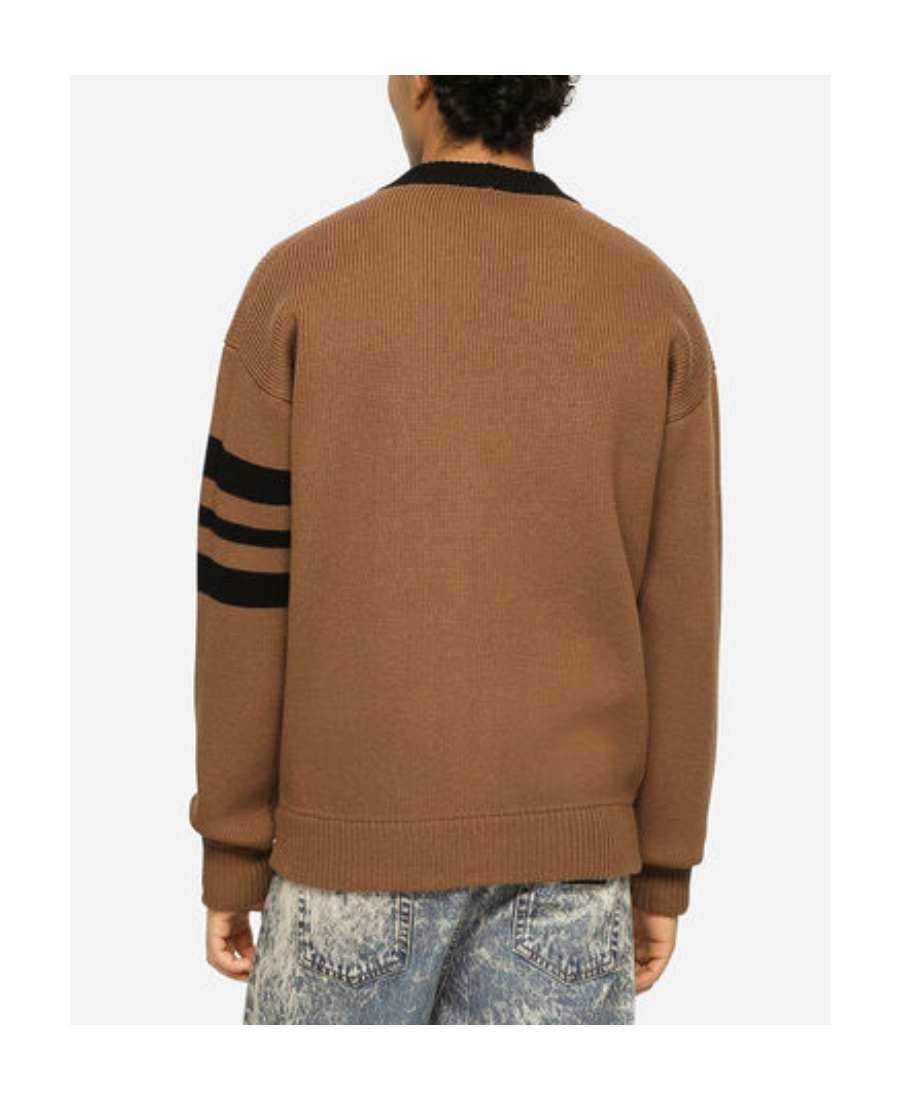 Shop Dolce & Gabbana Dg Logo Virgin-wool Cardigan In Brown