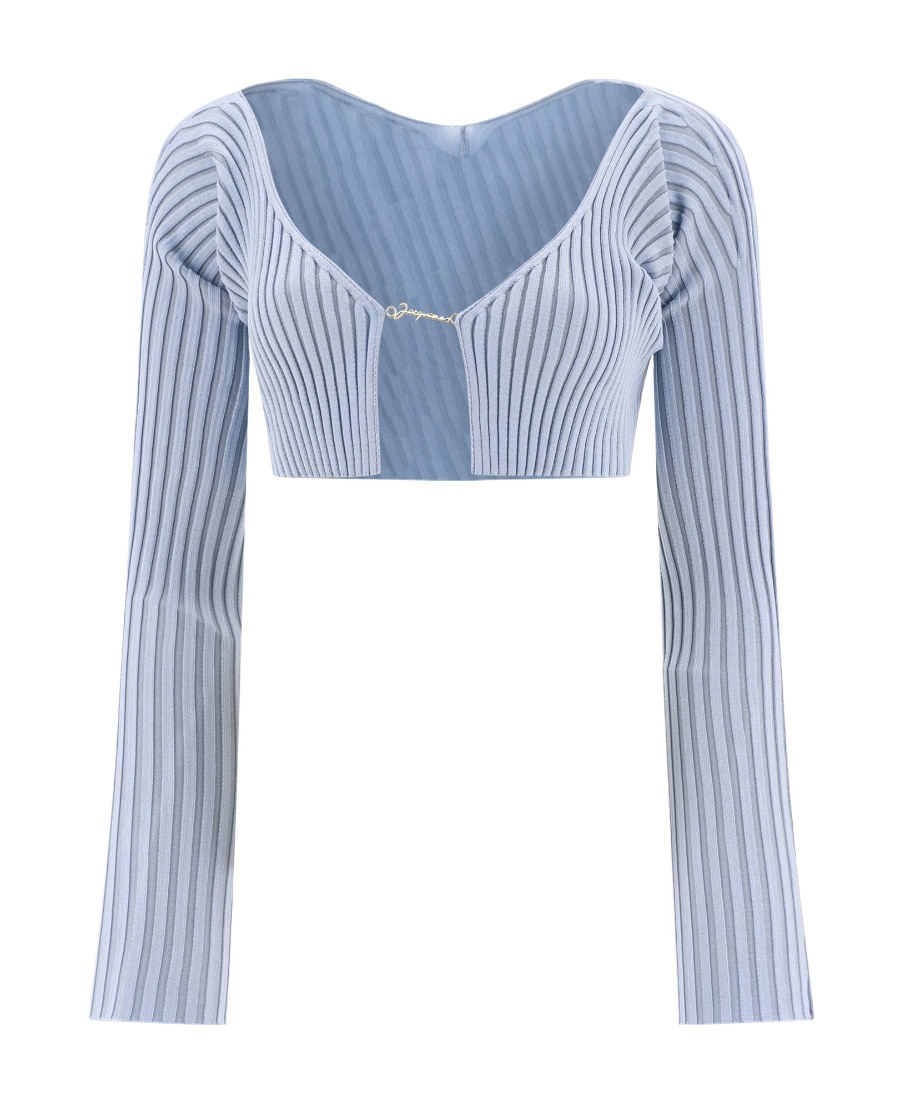 Jacquemus Ribbed Knit Cropped Cardigan In Blue