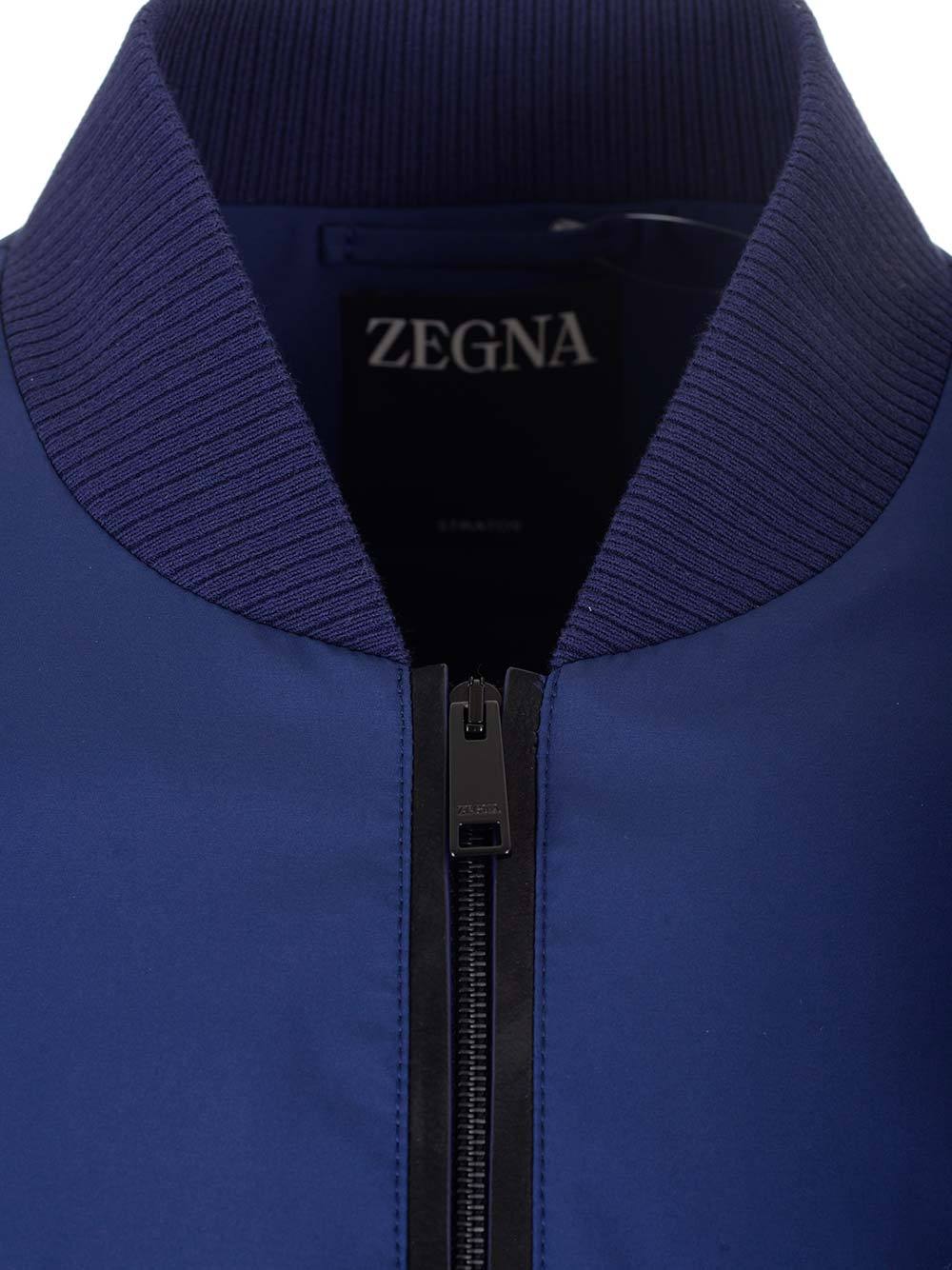 Zegna Zip-up Bomber Jacket In Blue