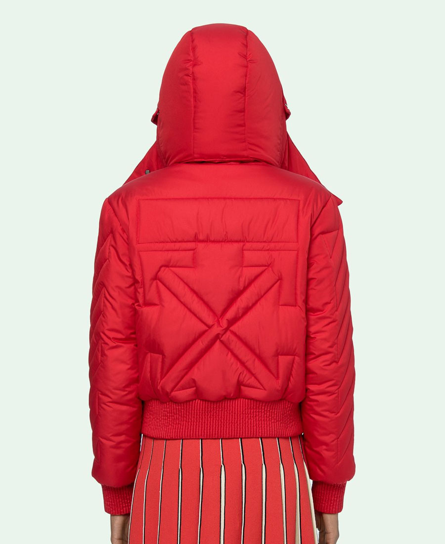 Off-white Cropped Padded Coat In Red