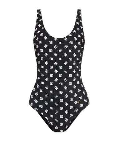 Dolce & Gabbana One-piece Racing Swimsuit With Dg Logo Print In Black