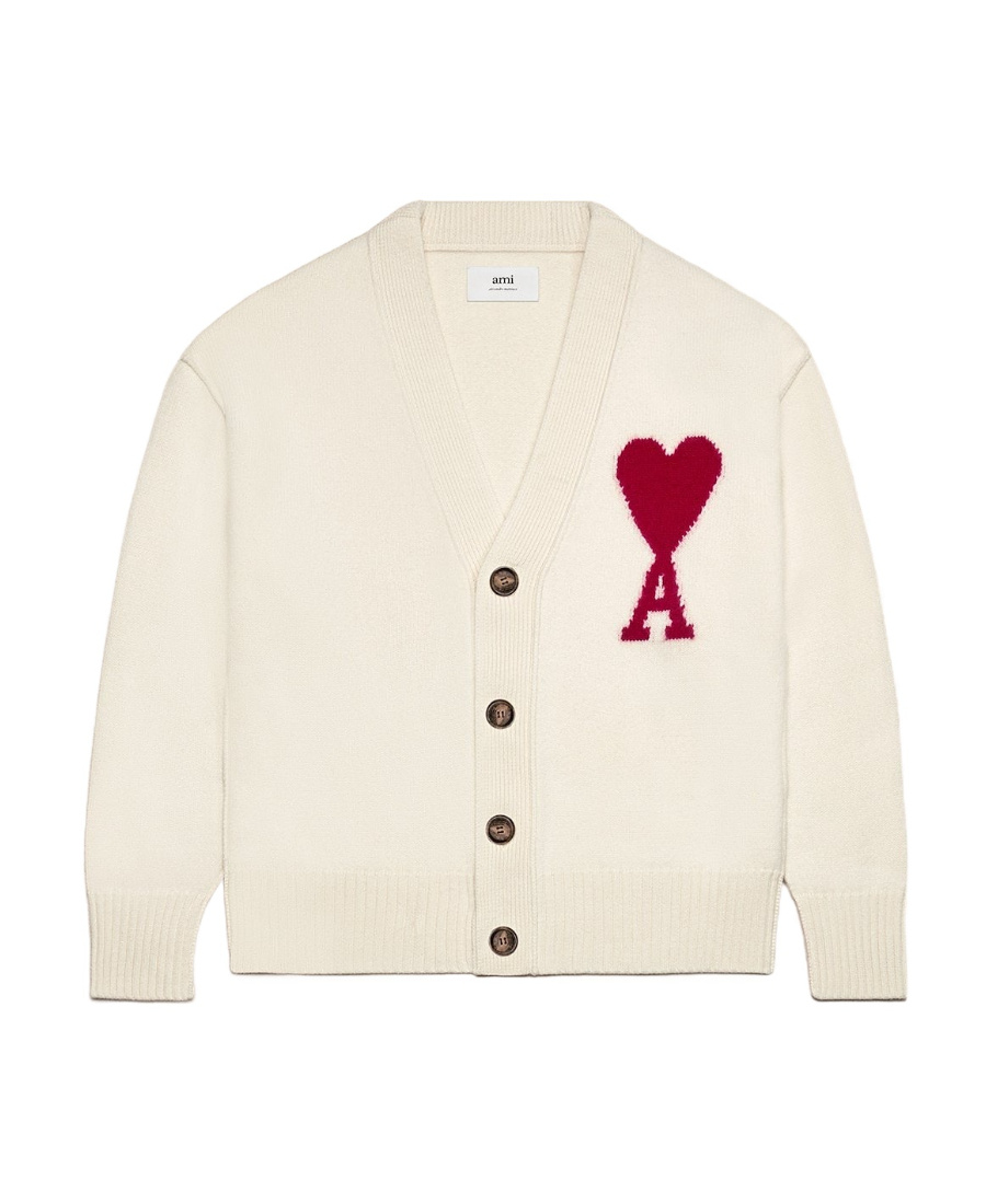 Shop Ami Alexandre Mattiussi Ami Paris V-neck Knitted Buttoned Cardigan In White