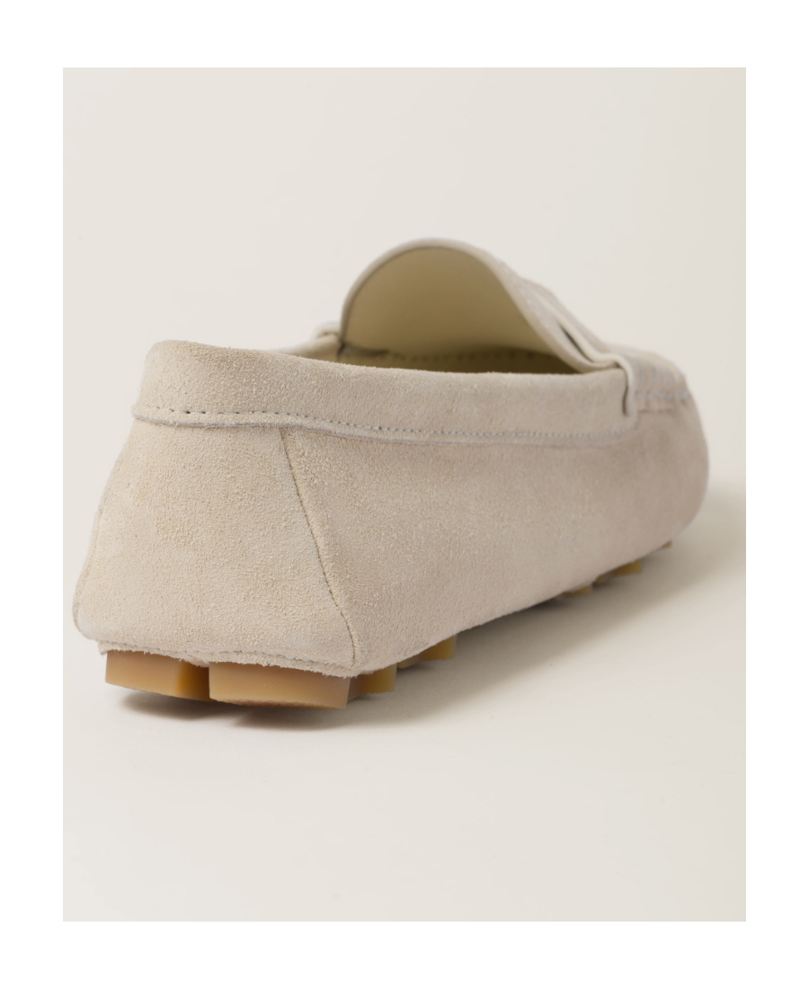 Miu Miu Logo-embossed Suede Penny Loafers In Nude