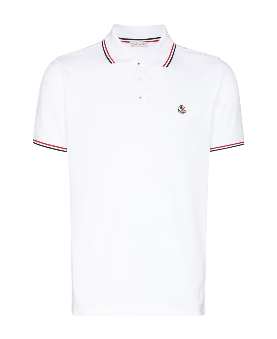 Moncler Cotton Piquet Polo Shirt With Tricolor Trim In White
