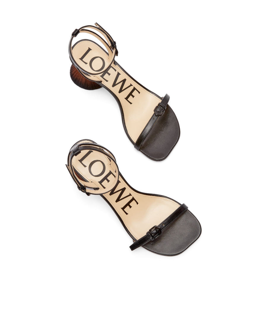 Loewe Petal Brush Crystal-embellished Leather Sandals In Black