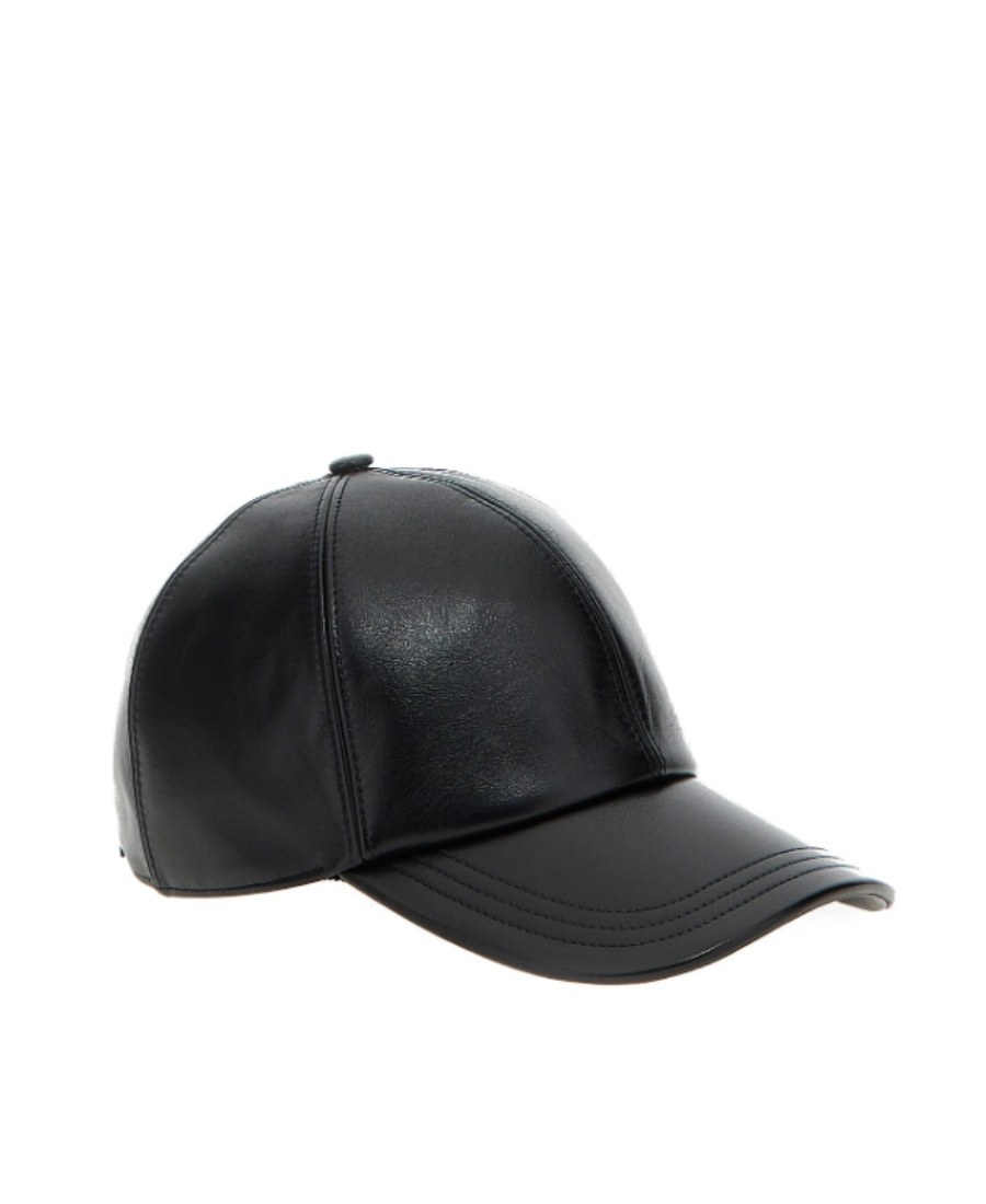 Prada Enamel-logo Leather Baseball Cap In Black