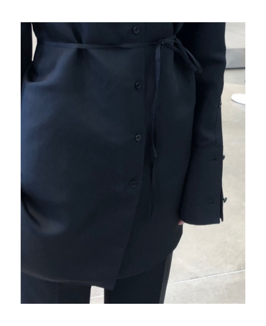 Jil Sander Buttoned Collarless Shirt In Black