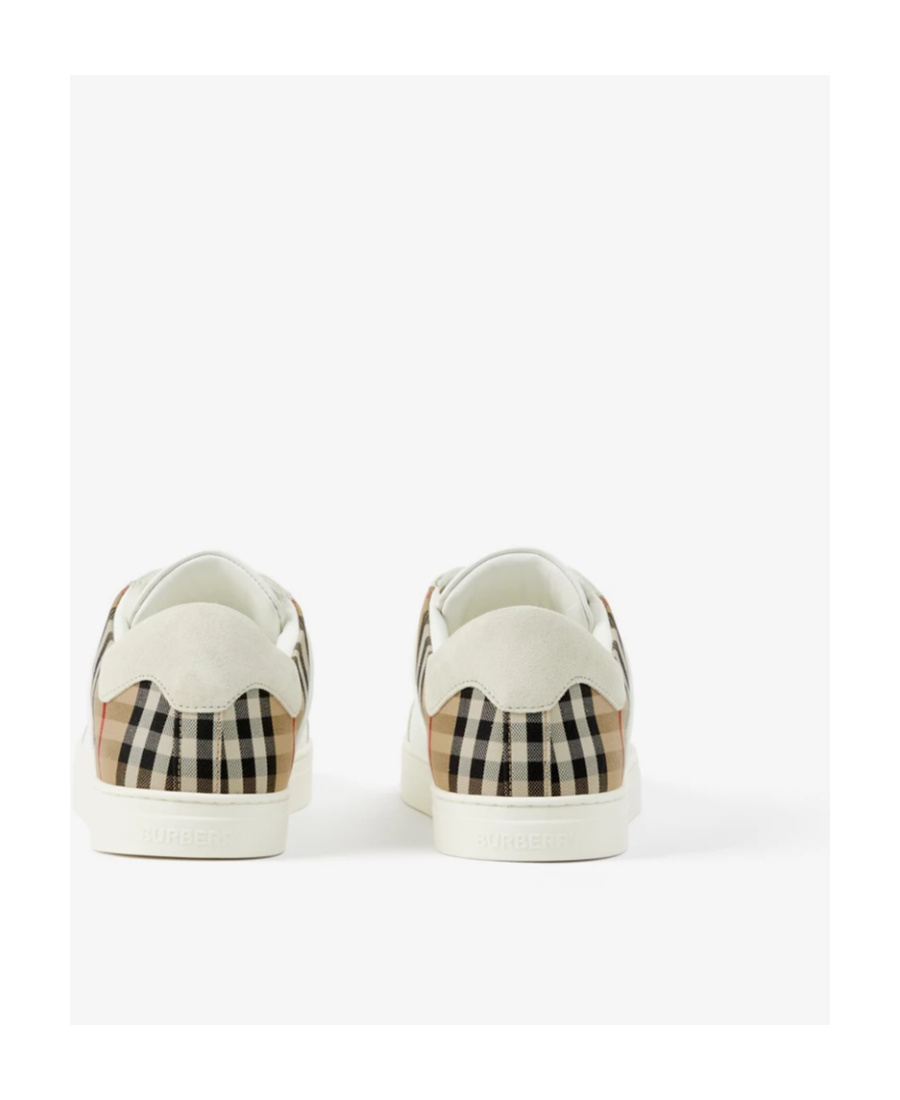 Burberry Men Stevie Leather And Check Canvas Sneakers In White