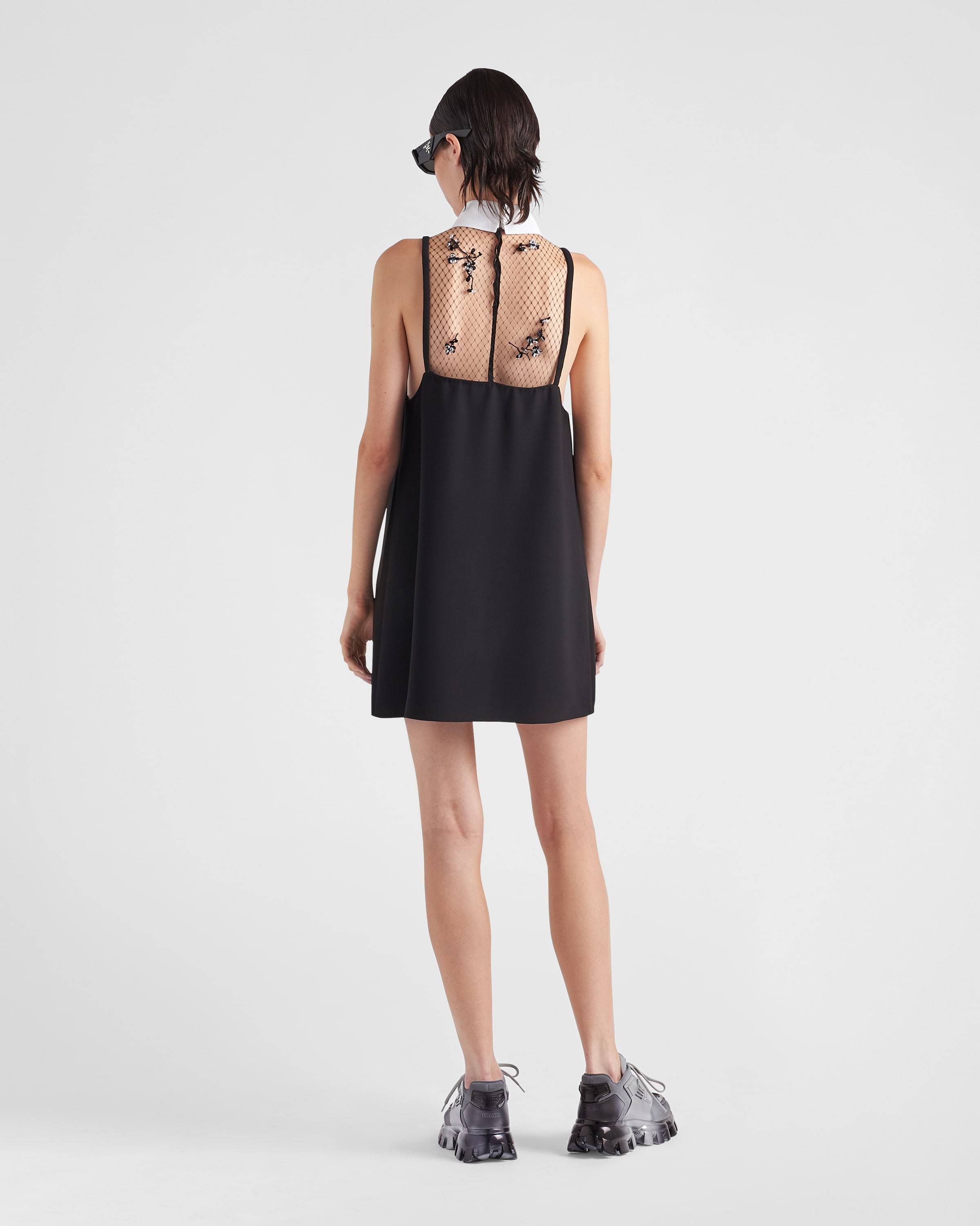 PRADA CADY AND EMBROIDERED MESH MINI-DRESS