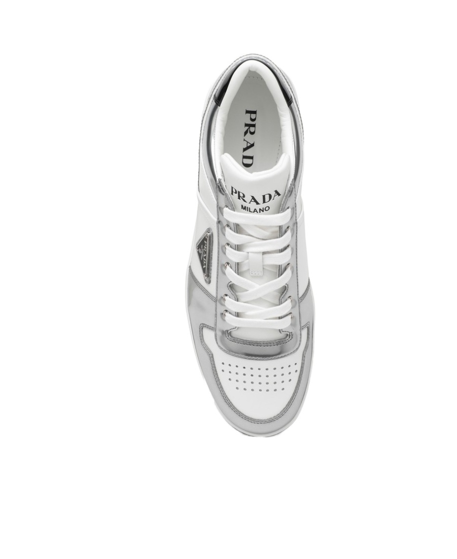 Prada Men's Downtown Leather Low-top Sneakers In White