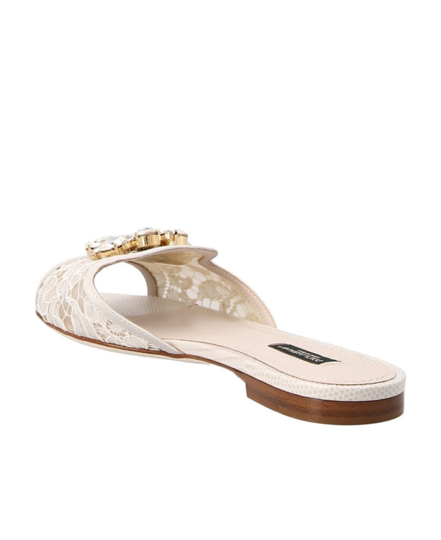 Dolce & Gabbana Lace Sliders With Crystals In Nude