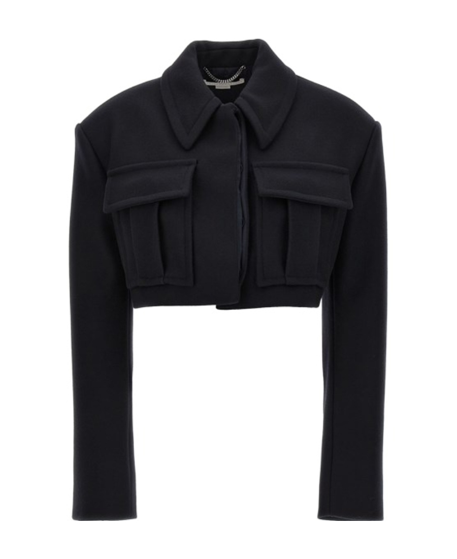 Stella Mccartney Cropped Wool Jacket With Button Closure In Black