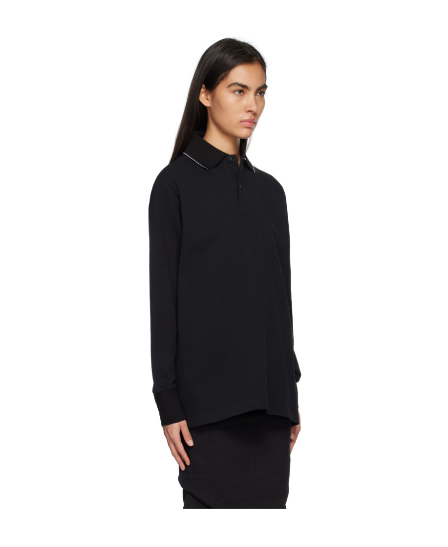 We11 Done Logo Long-sleeved Polo Shirt In Black