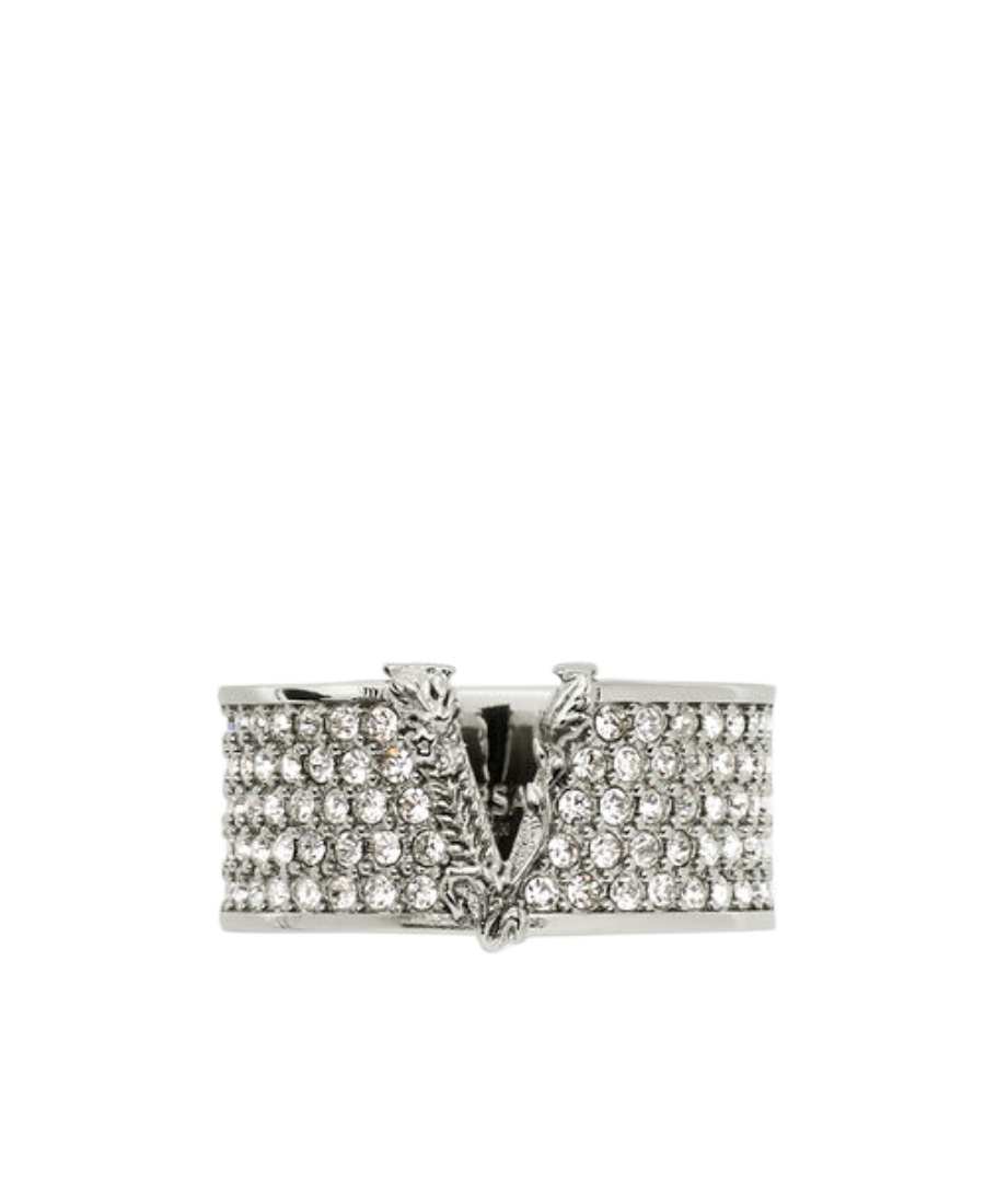 Versace Virtus Crystal-embellished Ring In Gray