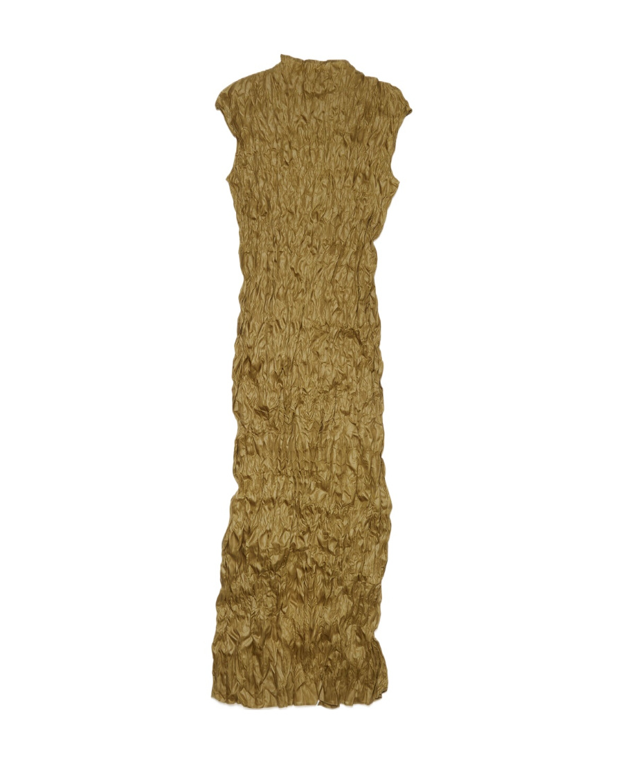 Acne Studios A Pleated Dress With A Small High Neck In Green