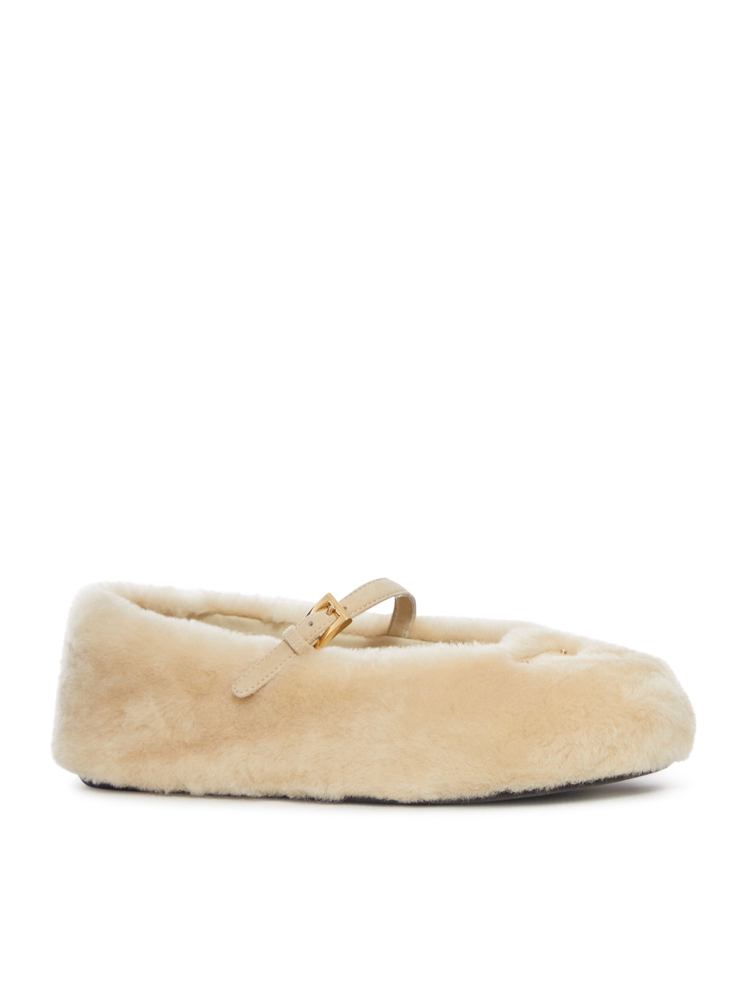 Prada Shearling Ballet Flats In Neutral
