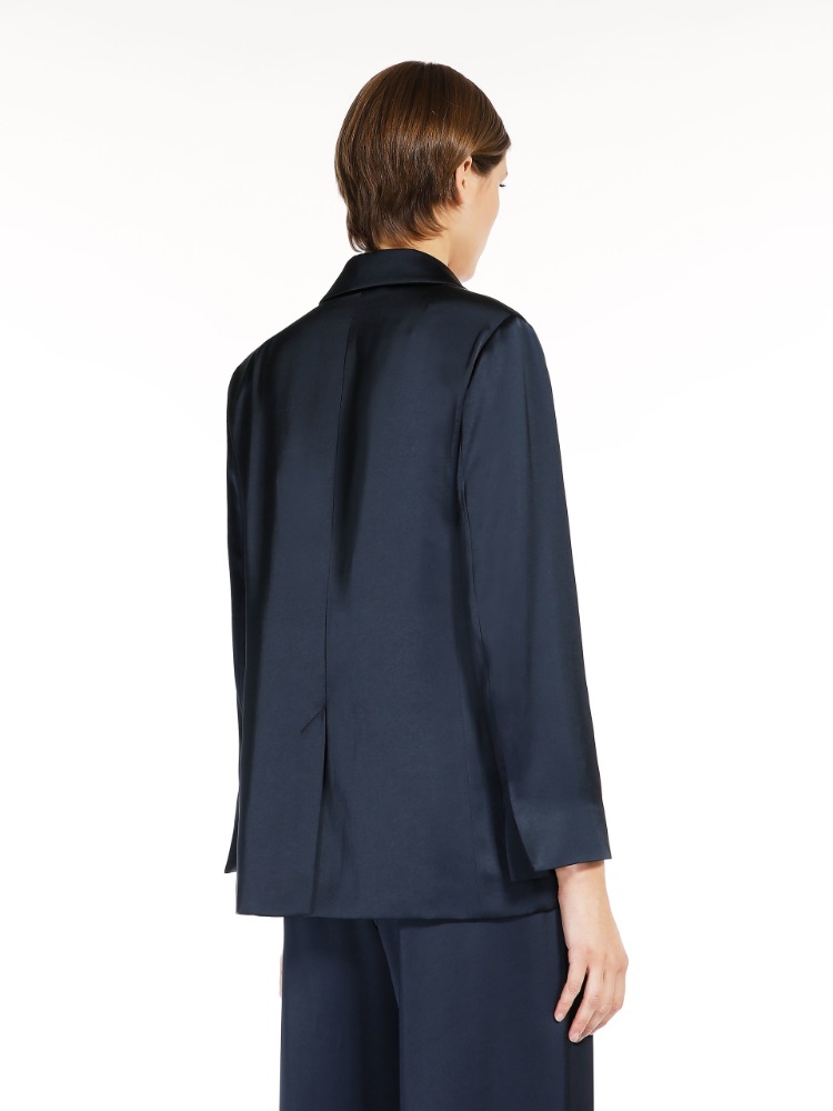 Max Mara Double-breasted Satin Casual Jacket In Black